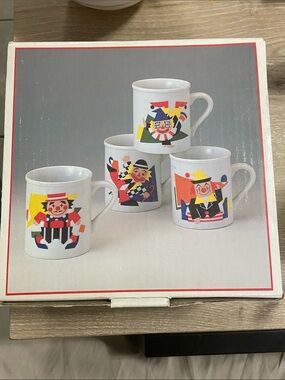 Vintage Set of Four Ceramic Clown Mugs Japan Imported by Hudson’s Bay